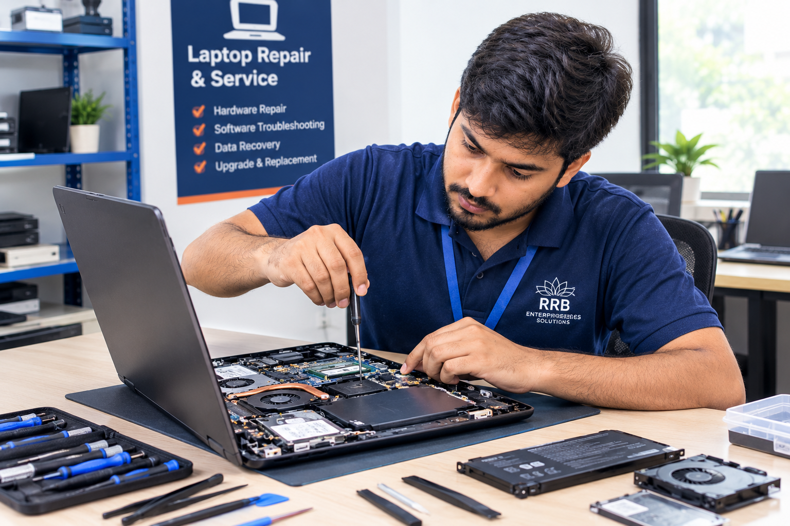 Services laptop repair workspace
