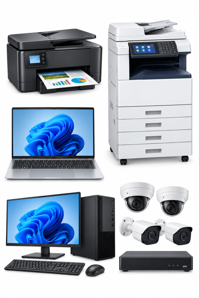 modern office technology equipment collage